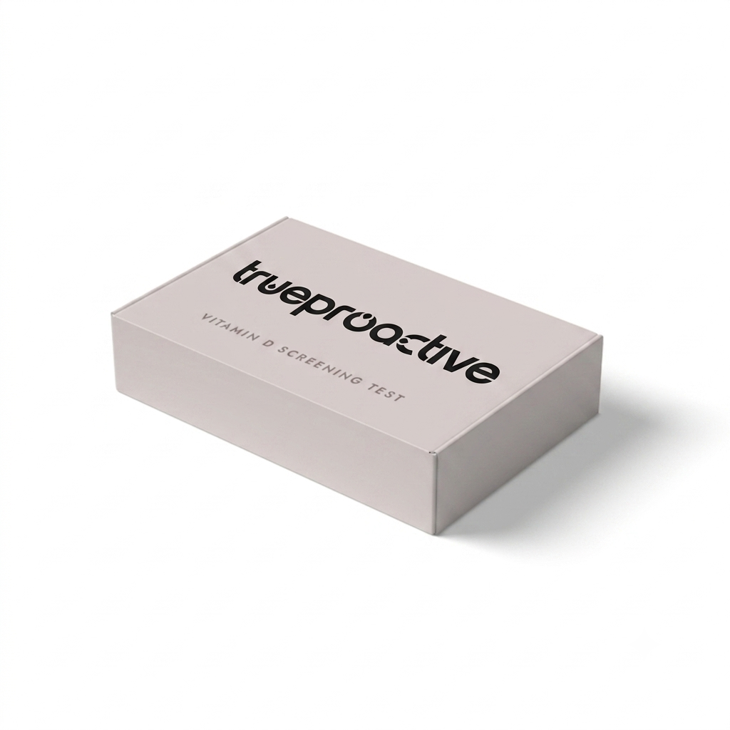 True Proactive Vitamin D Screening test in a light beige rectangular product box with the brand name 'trueproactive' printed in black on the top, labeled 'Vitamin B Screening Test', shown on a clean white background with a soft shadow.